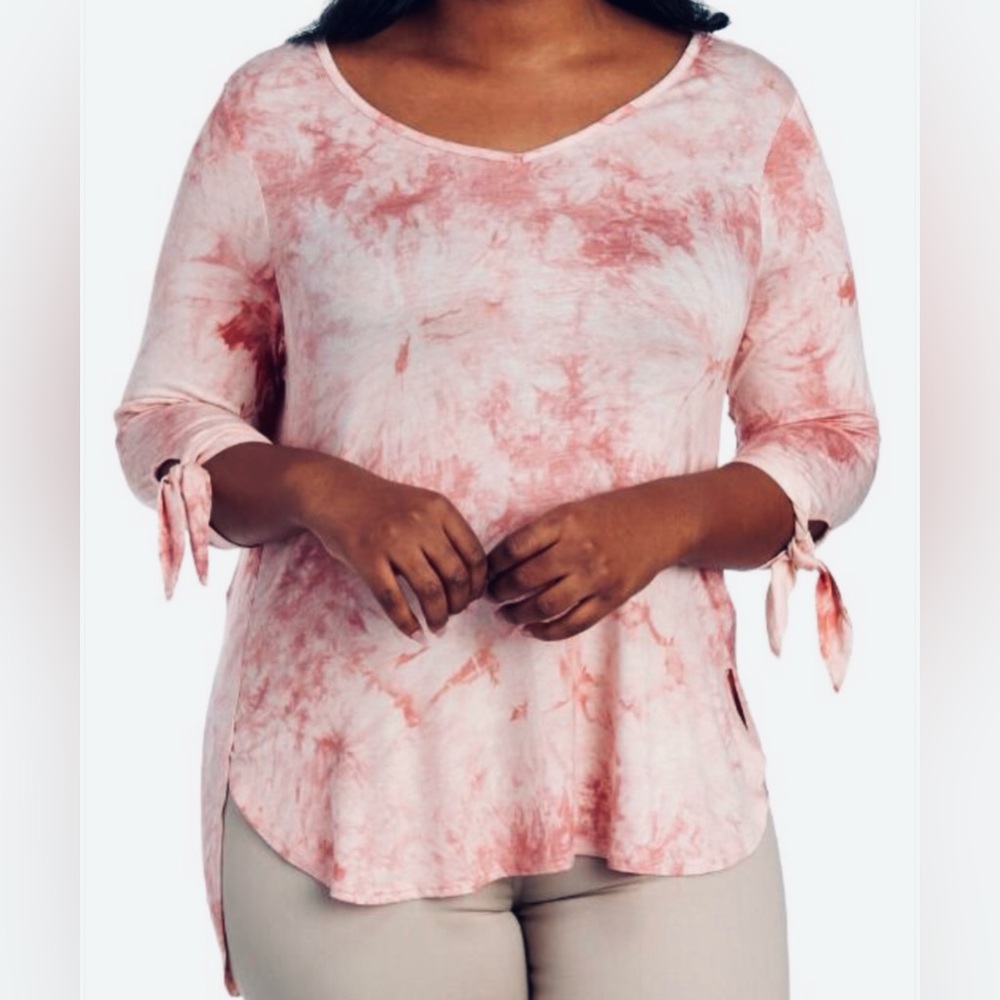 Silverwear Woman's Plus 2X Mauve Tie Casual 3/4 Sleeve High Low Hem Top NWT